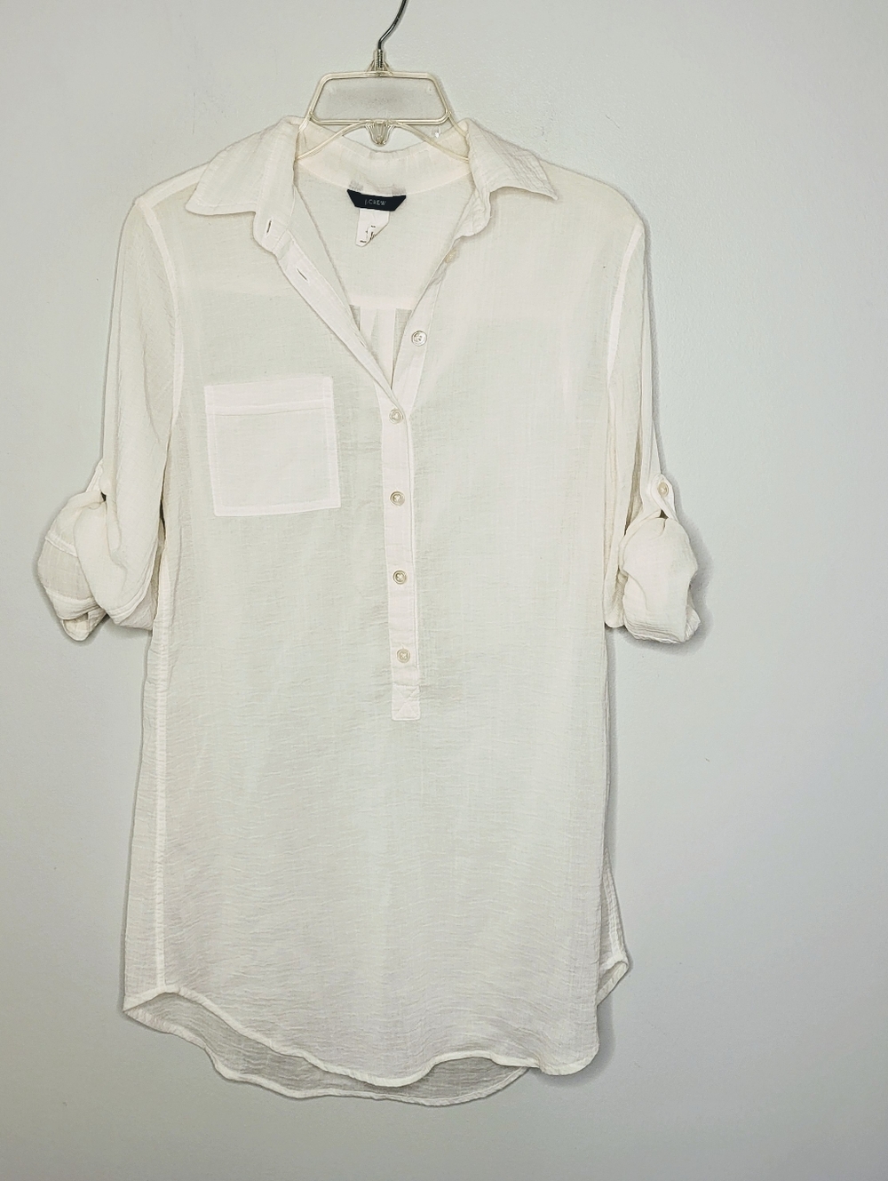 J.Crew White Cotton Gauze Button Down Lounge Beach Shirt XS Oversized